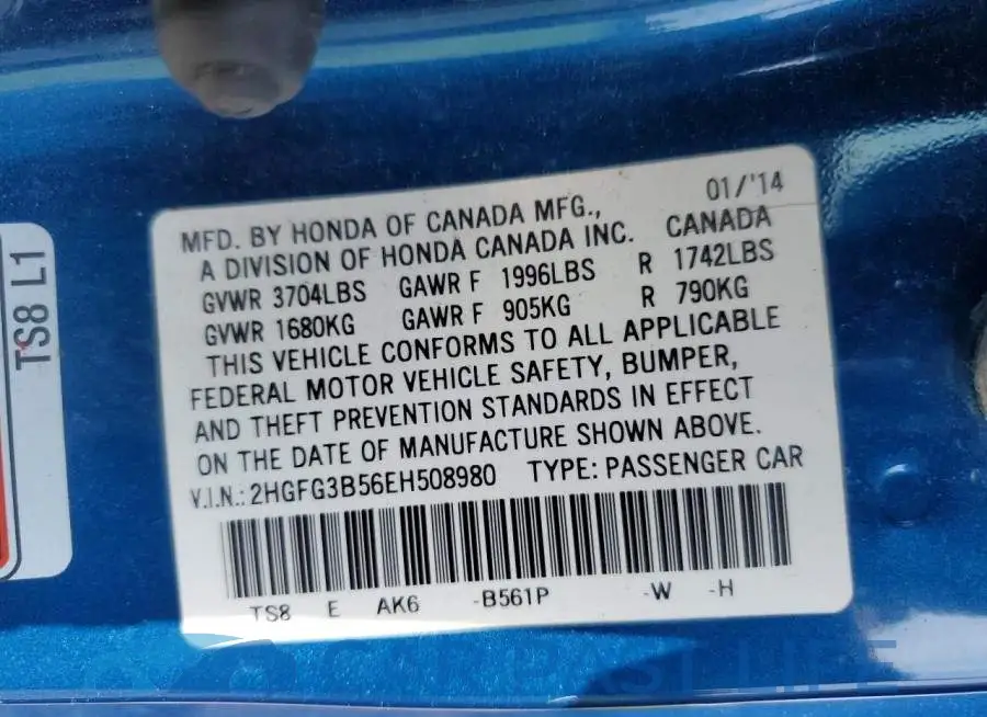 2HGFG3B56EH508980# 12
