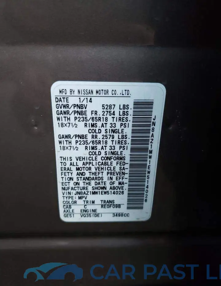 JN8AZ1MW1EW514026# 12