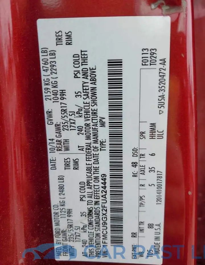 1FMCU9GX2FUA24449# 13