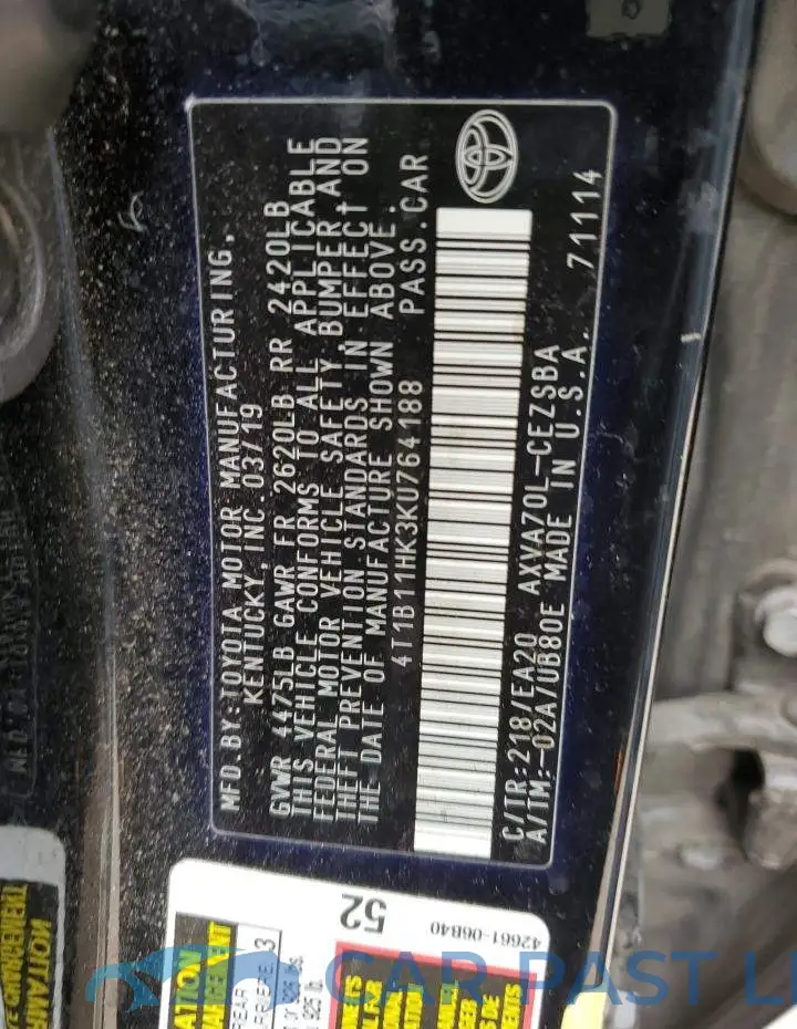 4T1B11HK3KU764188# 12