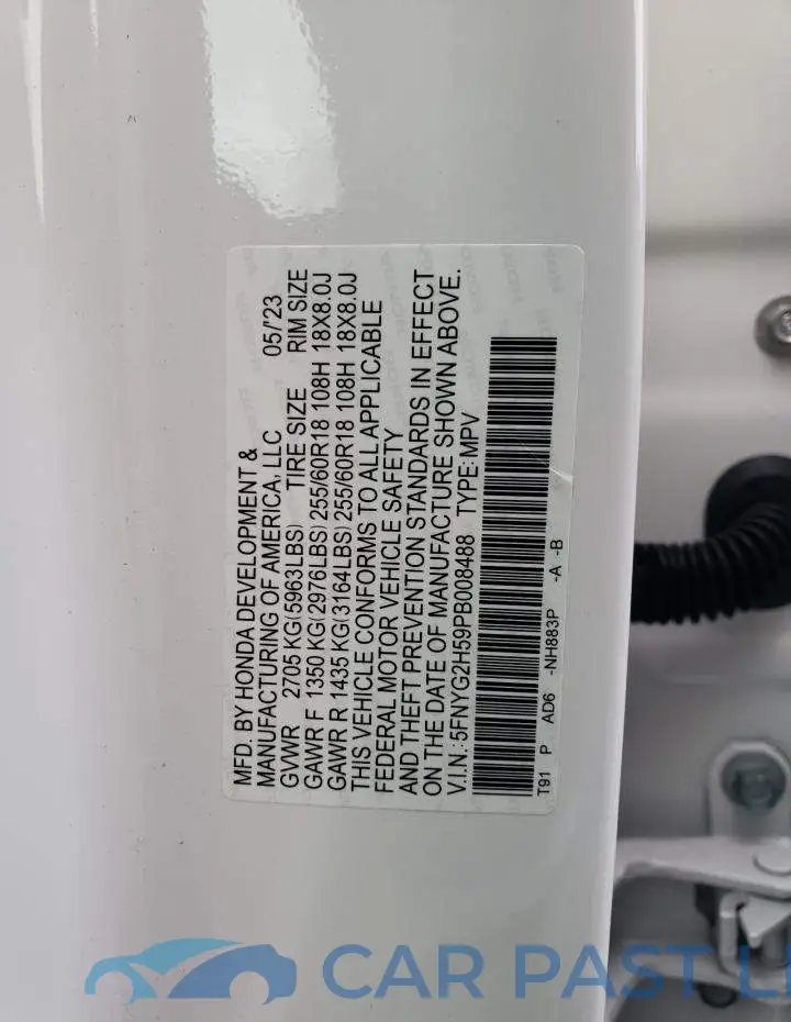 5FNYG2H59PB008488# 12