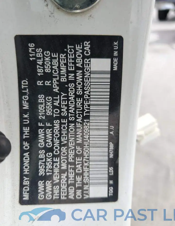 SHHFK7H50HU409821# 12