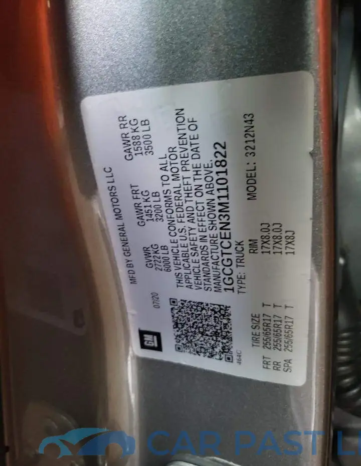 1GCGTCEN3M1101822# 12