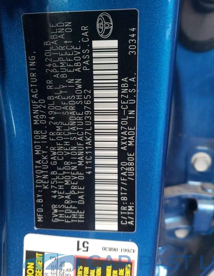 4T1C11AK7LU397652# 12
