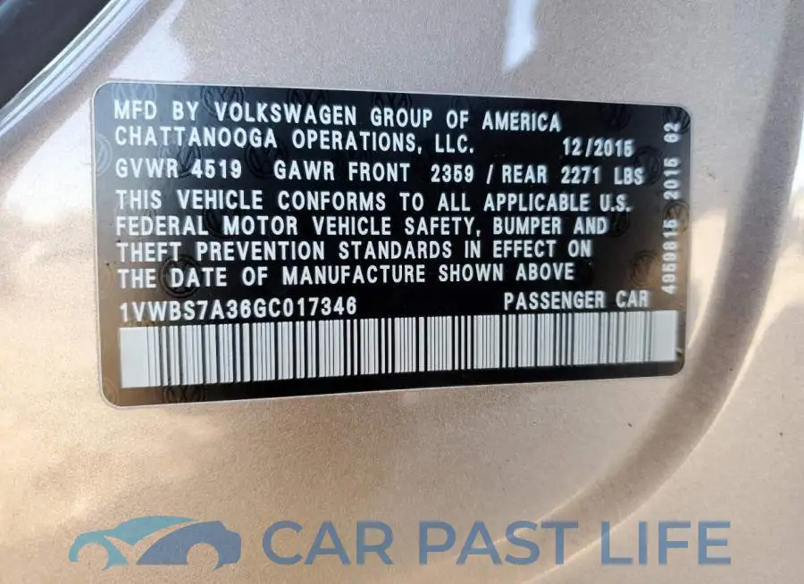 1VWBS7A36GC017346# 12