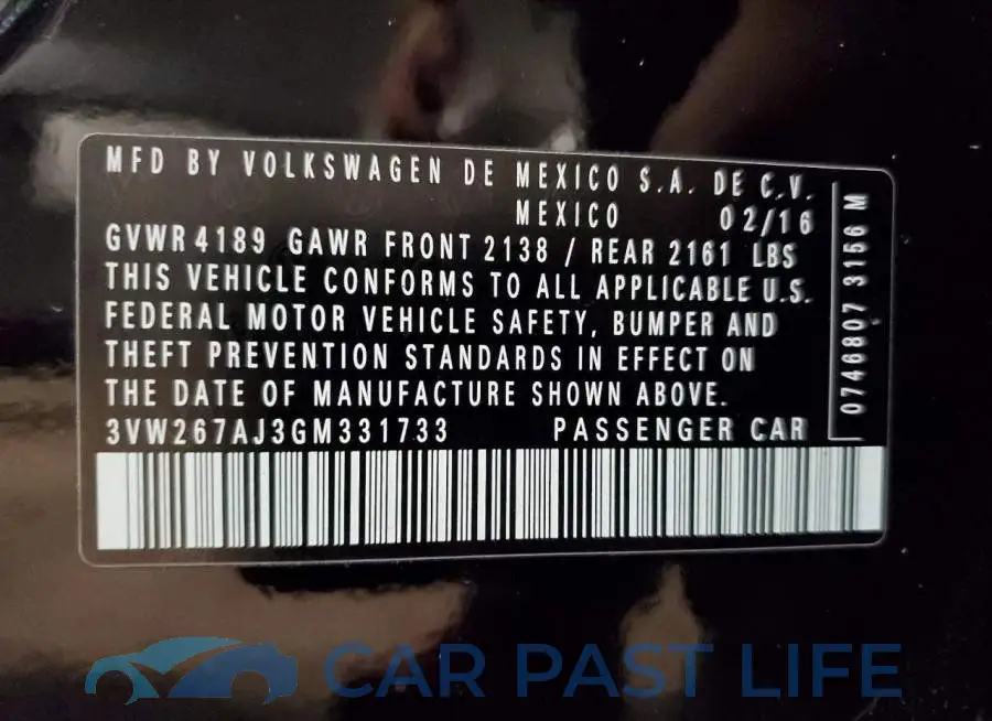 3VW267AJ3GM331733# 12