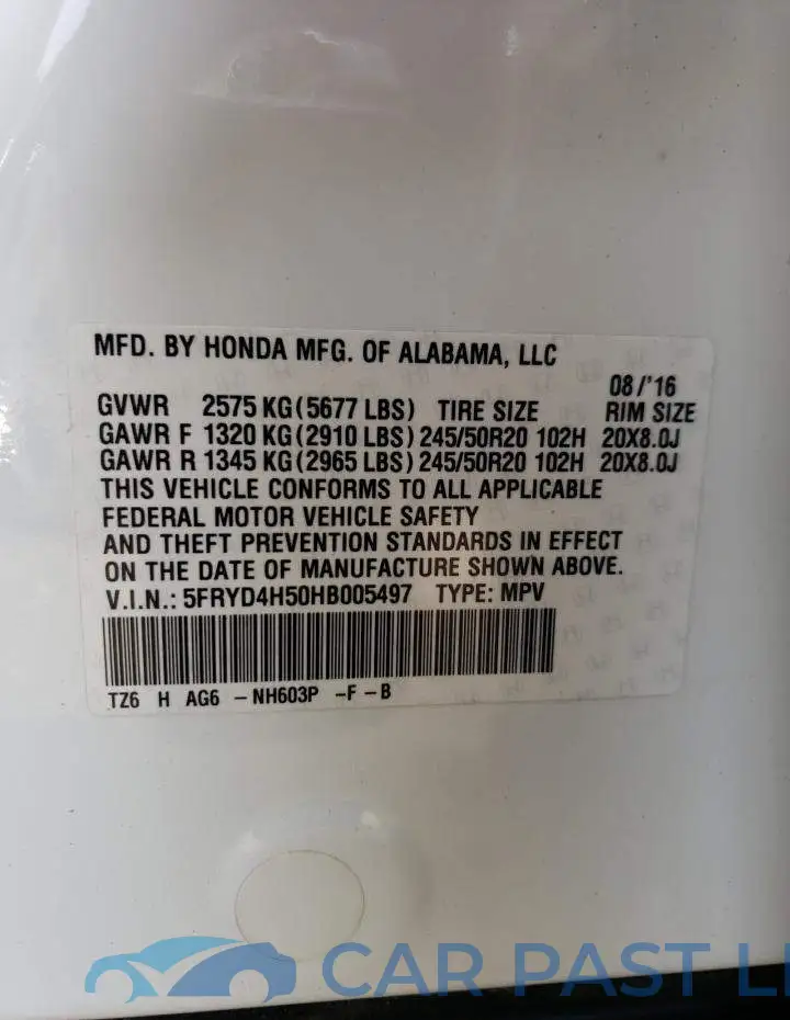 5FRYD4H50HB005497# 13