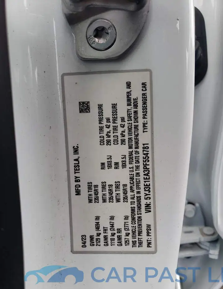 5YJ3E1EA3PF554781# 12