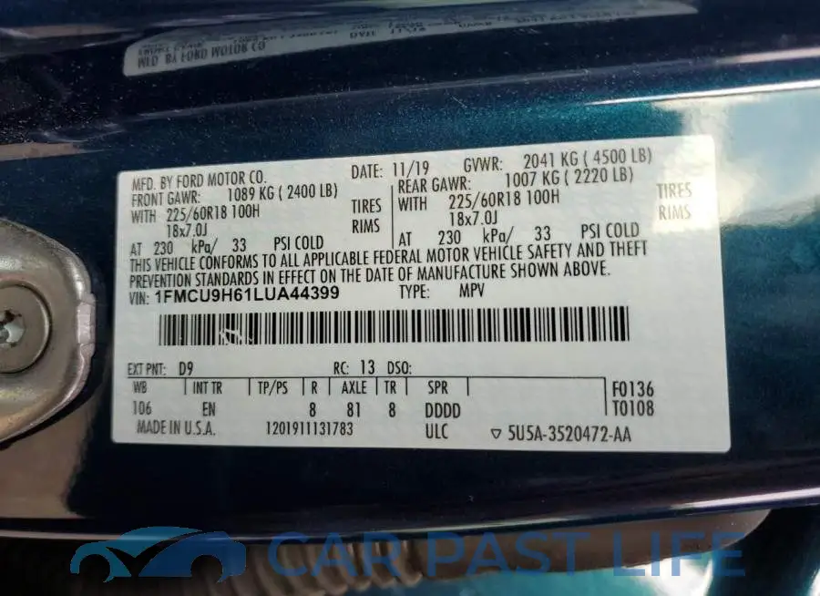 1FMCU9H61LUA44399# 12