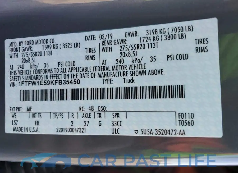 1FTFW1E59KFB35450# 12