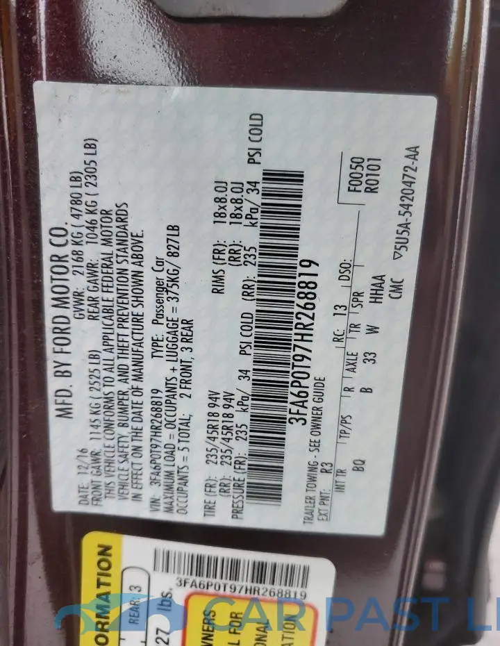 3FA6P0T97HR268819# 12