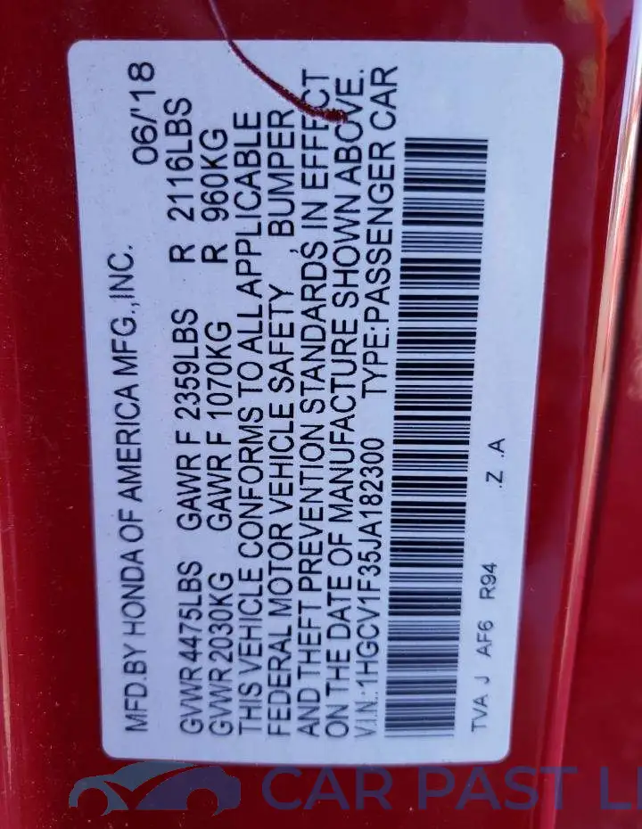 1HGCV1F35JA182300# 12