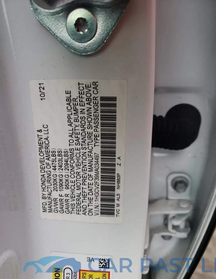 1HGCV2F39MA034497# 12
