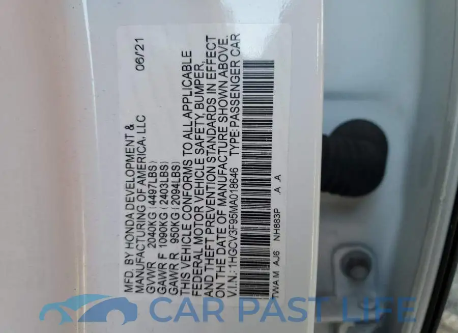 1HGCV3F95MA018646# 12