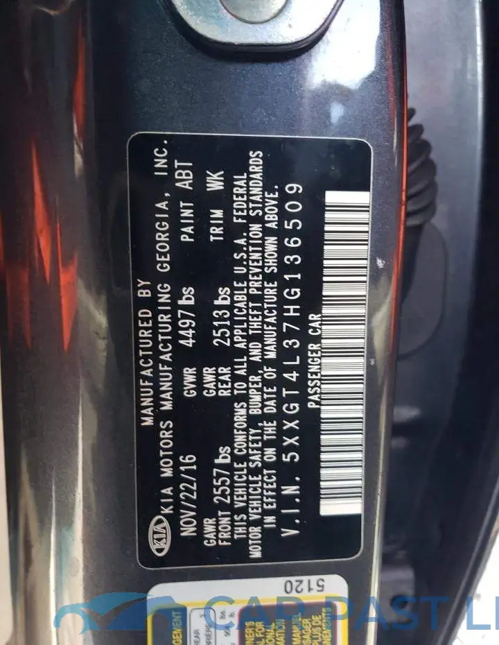 5XXGT4L37HG136509# 12
