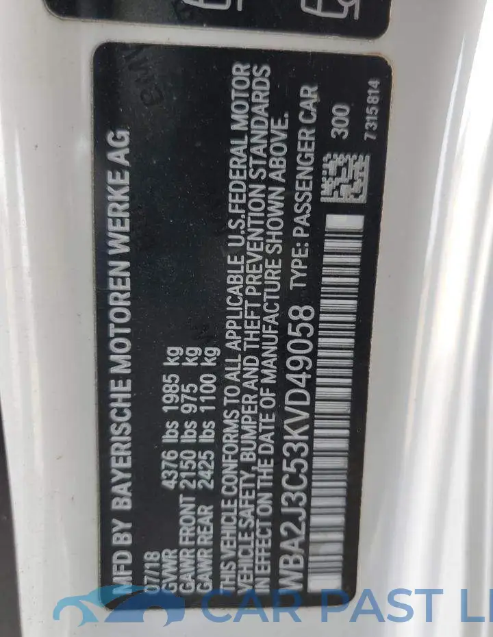 WBA2J3C53KVD49058# 12