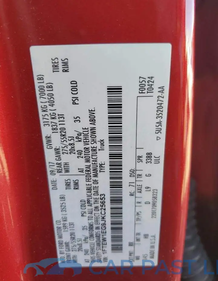 1FTEW1EG9JKC25653# 12
