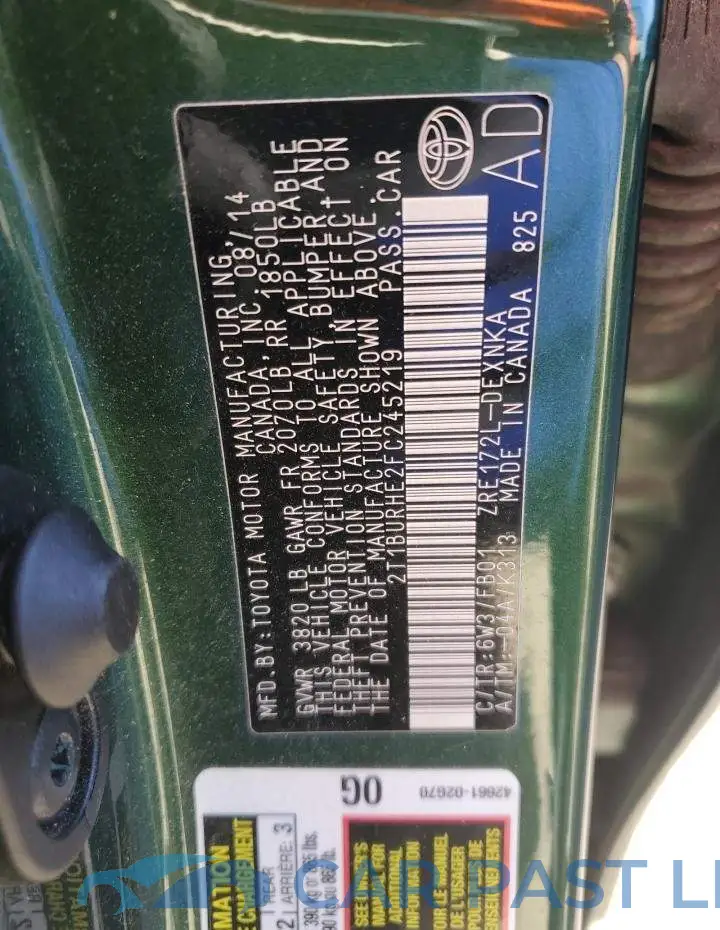 2T1BURHE2FC245219# 12