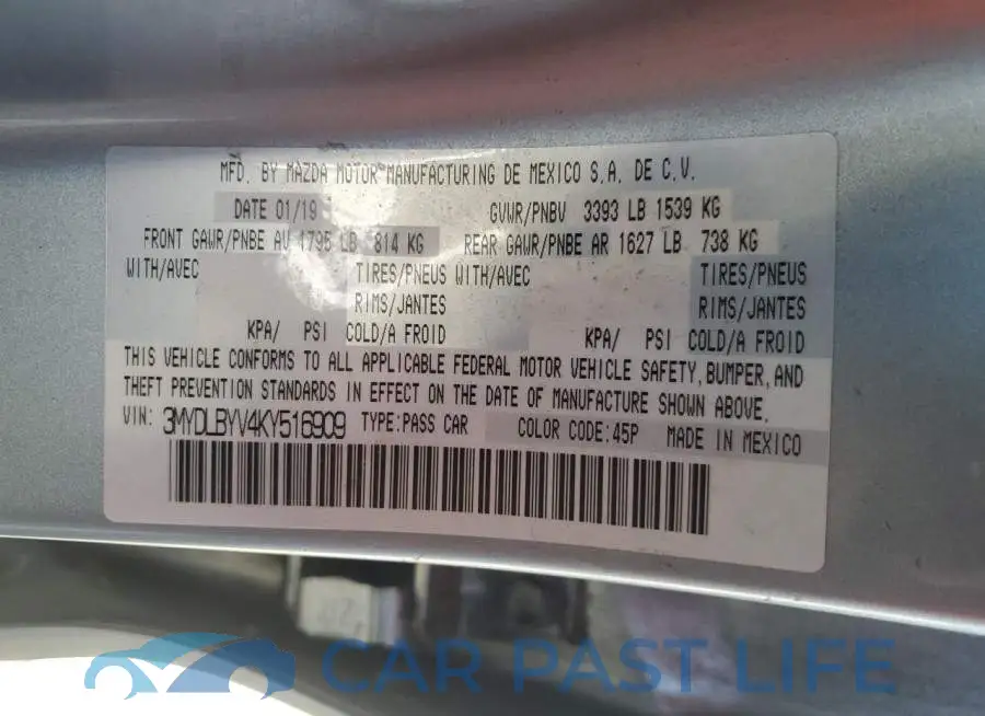 3MYDLBYV4KY516909# 12