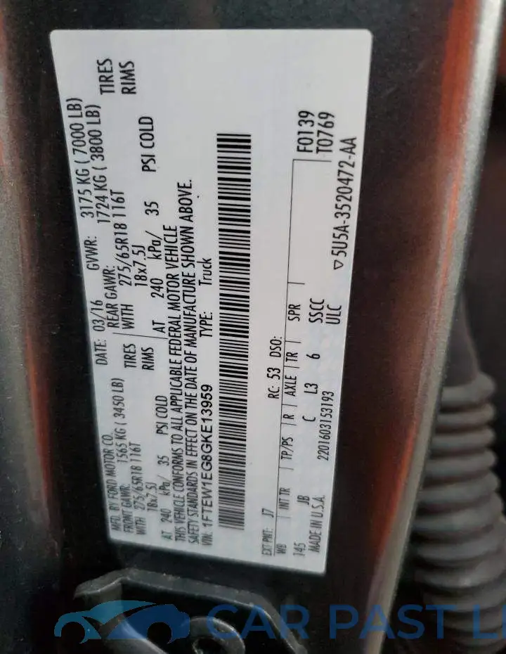 1FTEW1EG8GKE13959# 12