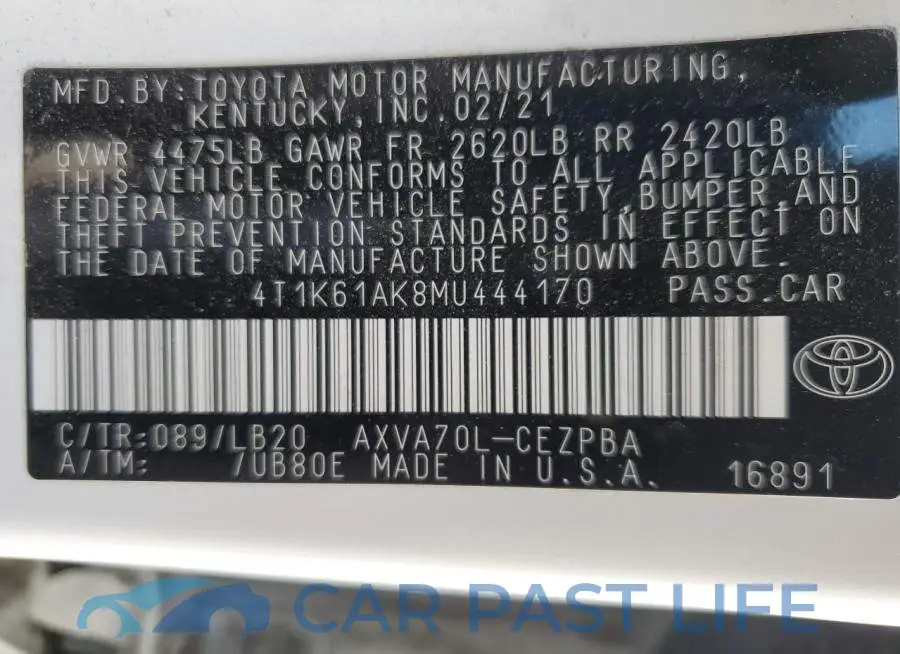 4T1K61AK8MU444170# 12