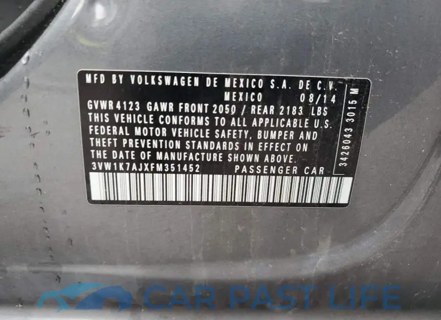 3VW1K7AJXFM351452# 12