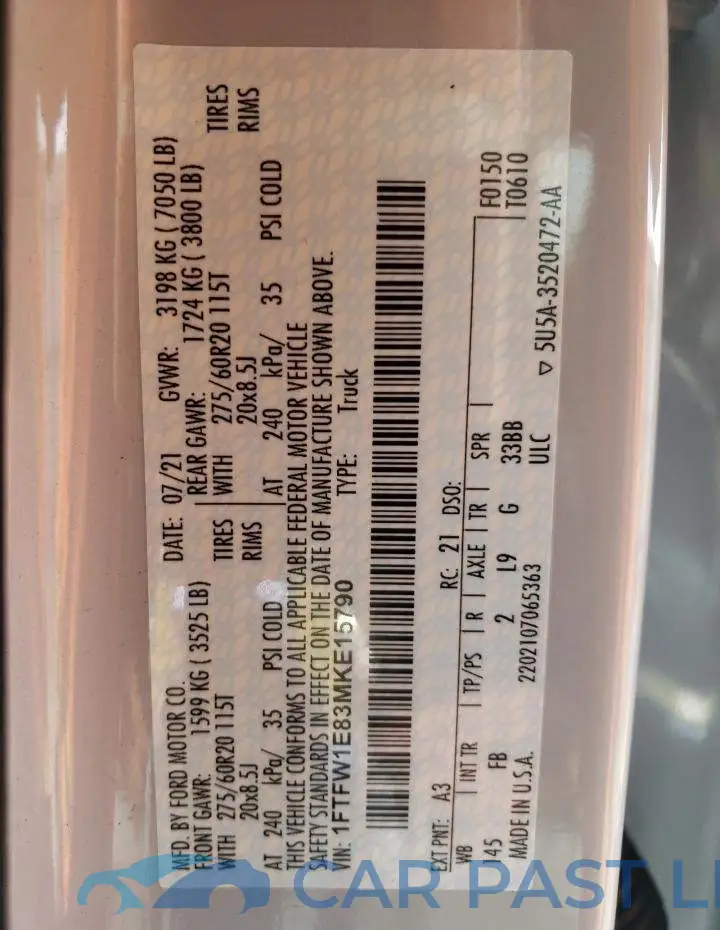 1FTFW1E83MKE15790# 12