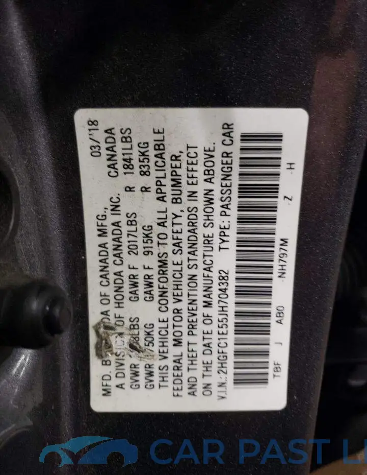 2HGFC1E55JH704382# 12