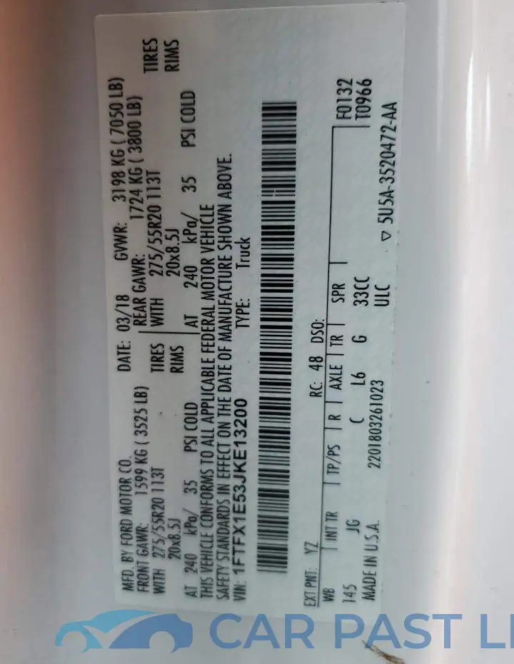 1FTFX1E53JKE13200# 12