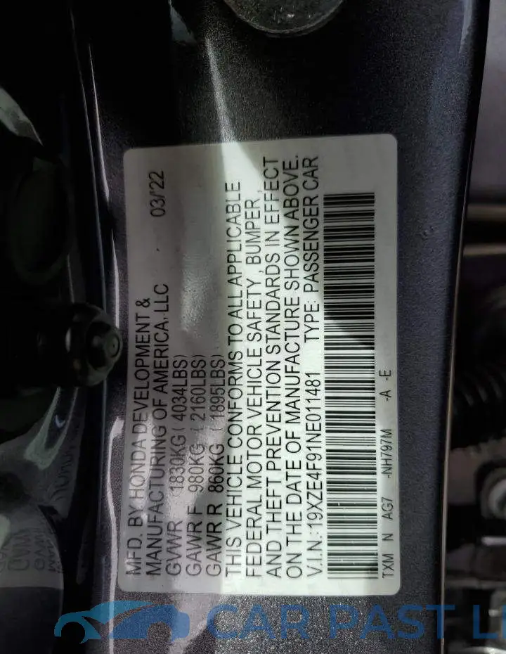 19XZE4F91NE011481# 13