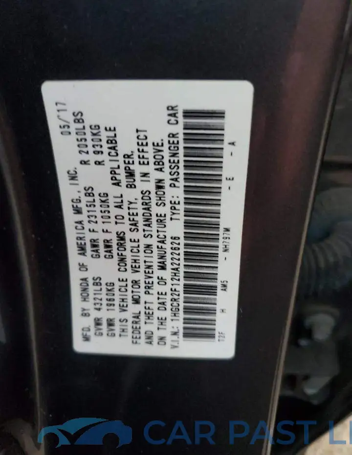 1HGCR2F12HA222626# 12