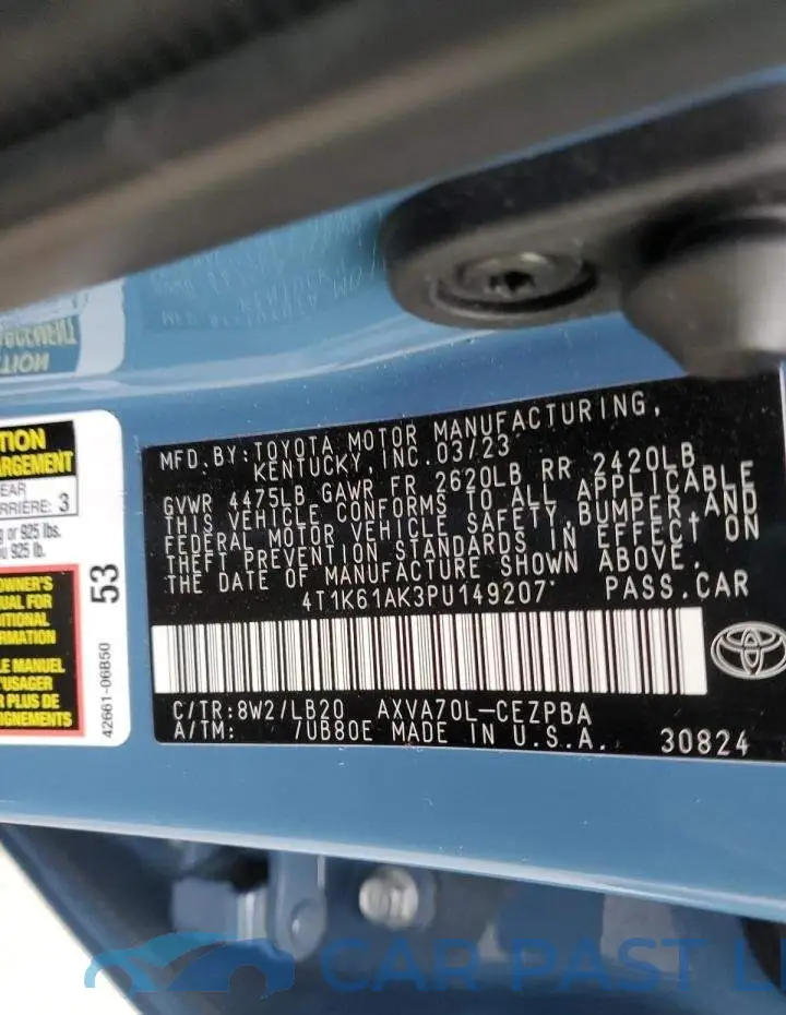 4T1K61AK3PU149207# 12