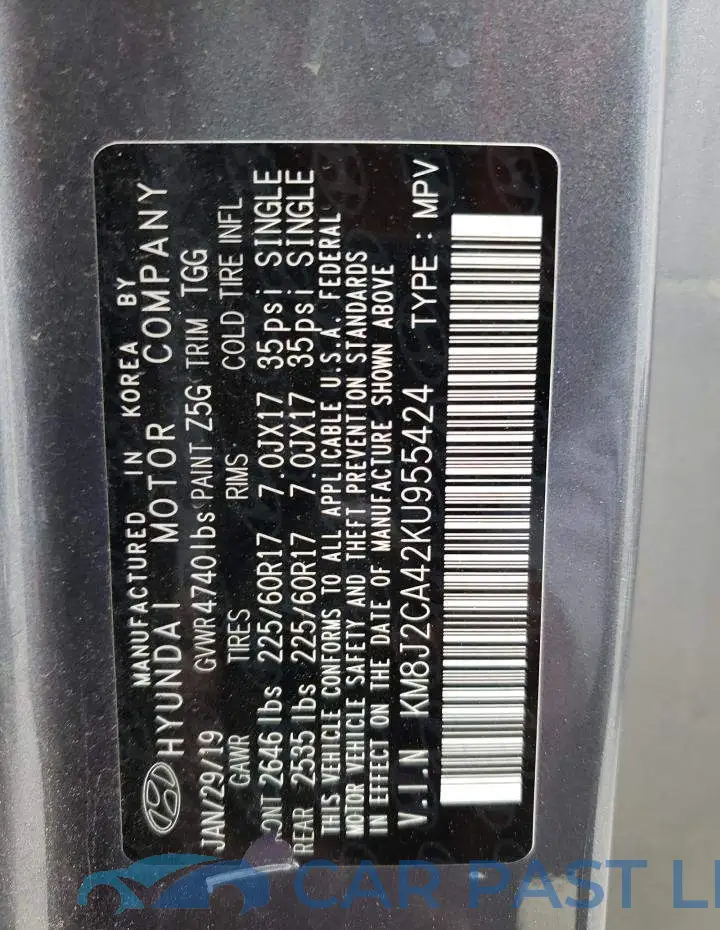 KM8J2CA42KU955424# 12