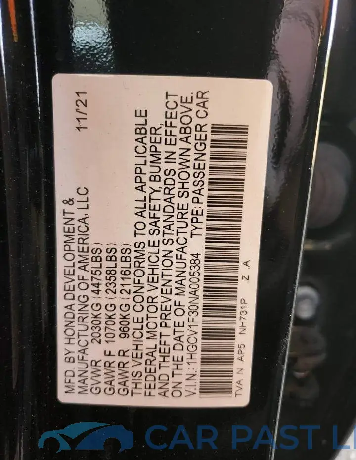 1HGCV1F30NA005384# 13