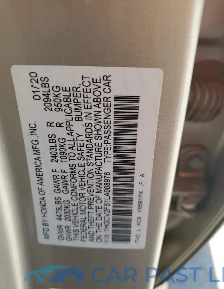 1HGCV2F51LA008976# 12