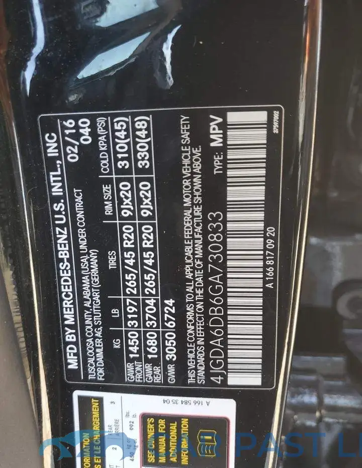4JGDA6DB6GA730833# 13
