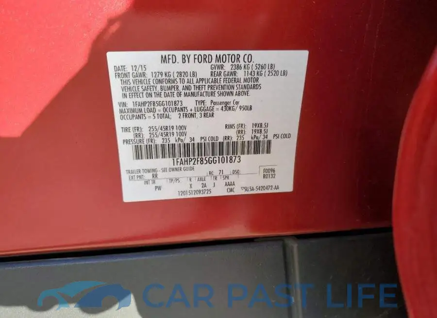 1FAHP2F85GG101873# 12