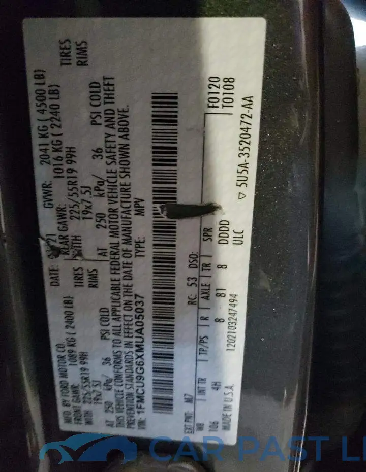 1FMCU9G6XMUA05037# 12