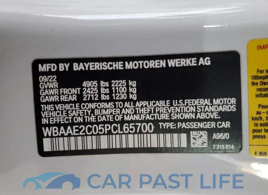 WBAAE2C05PCL65700# 12