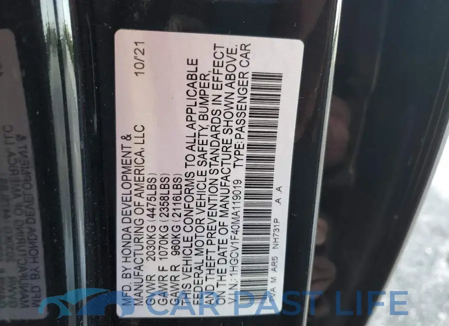 1HGCV1F40MA119019# 12