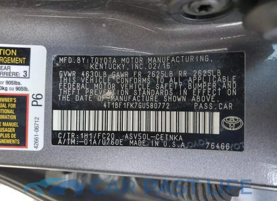 4T1BF1FK7GU580772# 12