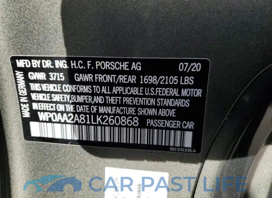 WP0AA2A81LK260868# 12