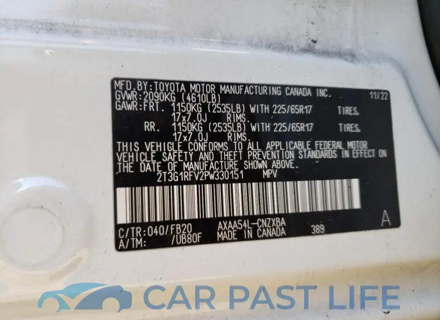 2T3G1RFV2PW330151# 12