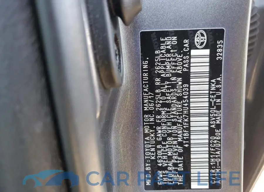 4T1BF1FK7HU454039# 12