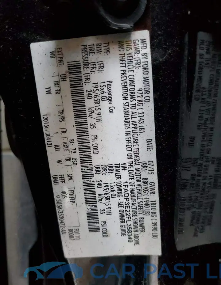 1FADP3E22FL358349# 12