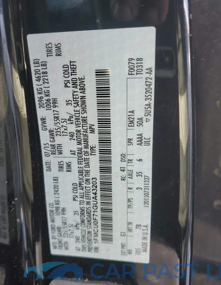 1FMCU0F71GUA43203# 13