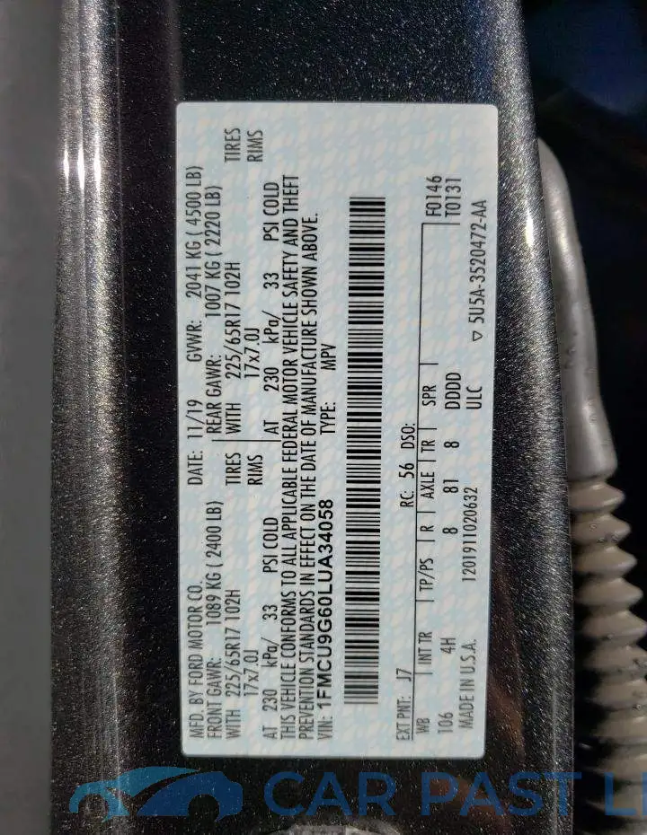 1FMCU9G60LUA34058# 12