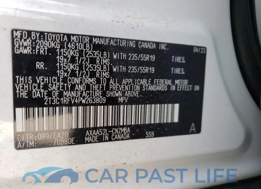 2T3C1RFV4PW263809# 12