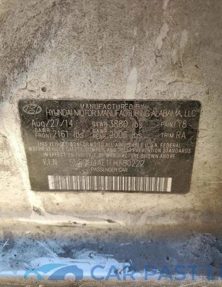 5NPDH4AE1FH580222# 12