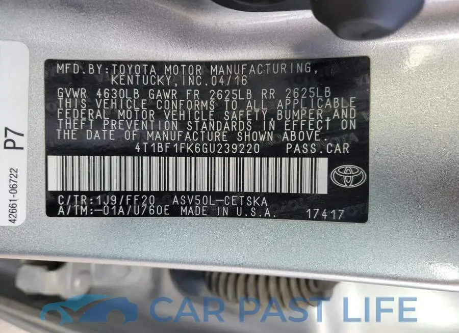 4T1BF1FK6GU239220# 12